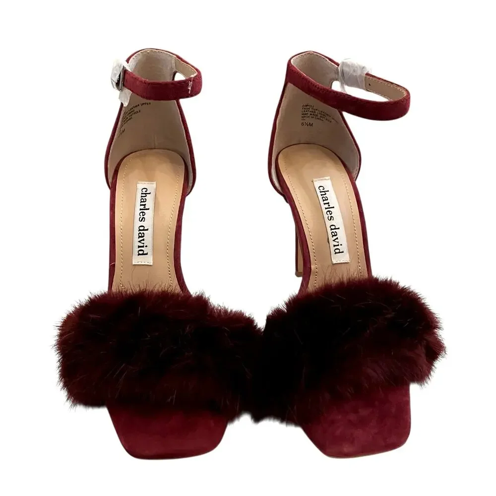 NEW Charles David Suede Faux Fur Empoli High Heel Women's 6.5M Maroon